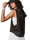Damen Fitness Ärmellos Gittergewebe Kapuzenpullover Sport Running T-Shirts Trainieren Oberteile Schwarz M