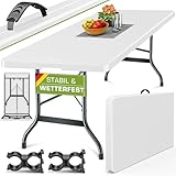tillvex Gartentisch 180x75cm klappbar Kunststoff | Buffettisch mit Tragegriff | Klapptisch für Garten Terrasse und Balkon | Campingtisch 8 Personen