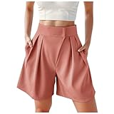 Bikini Shorts mit weitem Bein hoher Taille, Sommer, lässige A-Linien-Shorts Taschen Herren Sommer(Rot,M)