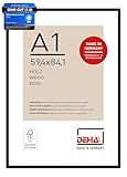 DEHA Design Bilderrahmen, 59,4 x 84,1 cm (A1), Holz, Schwarz, Posterrahmen zum Aufhängen im Hoch- & Querformat, bruchsicheres Kunstglas, Fontana