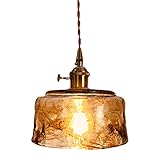 1-flammiger moderner Messing-Glas-Kronleuchter für Kücheninseln, Flure, Vintage-Glas-Pendelleuchte, Bauernhaus-Bernsteinglas-Deckenleuchte-Befestigungselemente-C 17x16,5 cm (7x6 Zo