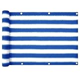 casa pura Balkon Sichtschutz UV-Schutz - 90x500cm - wetterbeständiges und pflegeleichtes HDPE-Spezialgewebe - blau-weiß gestreift