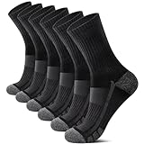 YouShow Damen Socken 39-42 Crew 6 Paar Sportsocken Gepolstert Atmungsaktiv Tennissocken Baumwollsocken Schwarz Weich Herren Wandersocken