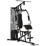 HOMCOM Kraftstation, Multifunktionale Fitnessstation mit Latzug- & Butterflystange, Hantelbank, Brustpresse, Curler, Fitnessgerät mit 45 kg Gewichtsblöcken für Zuhause, Schwarz