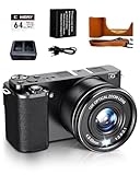 Fine Life Pro Digitalkamera 4K, 12X Optischer Zoom 64 Megapixel Fotokamera, Anti-Shake Bildstabilisator Vlog Kamera and WLAN, 2 Batterie 64GB TF-Karte Fernfokus und Nahfokus