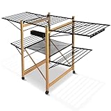 Generisch Wäscheständer ausziehbar, Standtrockner aus Rostfreier Stahl, Flügelwäschetrockner Wäschetrockner mit Rollen & Trockenlänge 30m, platzsparend, klappbar 180x105x61cm, Schwarz