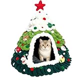 Katzenbett Höhle - Design Gestricktes Weiches Nest - Weihnachtsmotiv Warmes Katzenhaus Bett,Für Welpen Kätzchen Und Kleintiere Für Den Innen Und Außenbereich Für Zuhause Zum Schlafen Im
