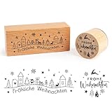 BOOMTOP 2Pcs Weihnachten Stempel Holz Stempel Frohe Weihnachten Motivstempel Fröhliche Weihnachten Stempelset Dekostempel zum Basteln DIY Kartenherstellung Scrapbooking Geschenk Rund Recheckig