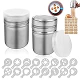 LPZMPZ Puderzuckerstreuer Puderzuckermühle Staubzuckerstreuer Kakaostreuer Mehlstreuer Staubzuckermühle Puderzuckersieb Kakaopulver Zimtstreuer Edelstahl für Cappuccino Schablone mit Deckel