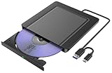 Externes CD DVD Laufwerk, Ultra dünn USB 3.0 & USB-C CD/DVD Laufwerk Extern, CD DVD +/-RW ROM Brenner Optical External DVD Drive für Laptop, PC, Desktop, MacBook, Windows 11/10/8/7/XP/Linux/MacOS
