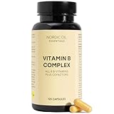 Vitamin B Komplex Hochdosiert | 120 vegane Kapseln | Enthält alle 8 B-Vitamine, davon 500 mcg Vitamin B12 | Um Energie, Fokus & Vitalität zu unterstützen | Nordic Oil