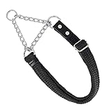Zugstopp Halsband Hunde Kette. Martingale Halsband. Zughalsband für Kleine, Mittlere und Große Hunde. Geflochtenes Nylon. Lederklemme. Handgefertigt in Spanien. Schwarz.