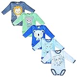 MEA BABY Unisex Baby Langarm Body aus 100% Baumwolle im 5er Pack, Baby Langarm Body mit Aufdruck, Baby Langarm Body für Mädchen, Baby Langarm Body für Jungen (62, Jungen 3)