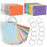 moinkerin Karteikarten 600 Stücke 3 * 2 Inch Mehrfarben Lernkarten Flashcards mit 12 Binderingen für Büro Haus Schule Lernen