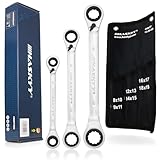 HASKYY 3-tlg Doppel-Ring-Ratschenschlüssel-Satz SW 8-19 mm in Systemtasche I 8-10x9-11 I 12-13x14-15 I 16-17X18-19 Maul-Ringschlüssel-Set