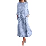TWIFER Gestreifte Kleider Mit Taschen für Damen Ärmellose Lange Kleider Einfarbige Leinenkleider(X3-Blau,S)