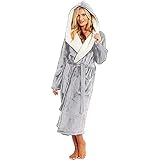 kaxnheye Damen-Morgenmantel, langärmelig, Kordelzug, schmale Passform, Schlafanzug mit Kapuze, weich, mit Taschen, verdickte, warme Bademäntel, mittellang, Dessous, elegante Nachthemden, Grau, 4XL