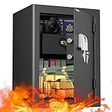 WASJOYE Fingerabdruck Tresor Feuerfester für Zuhause , Tresor mit Feuerfeste Schublade, Biometrischer Möbeltresore, Tresor mit 2 Schlüssel, Büro Hotel Geld Dokument Schmuck Reisepass-50L(50*37*31cm)