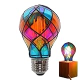 Buntglas-Glühbirne – E26 4 W LED, Romantische Farbige Lampe | Handbemalte Dekorative Glühbirne Mit Bemaltem Muster, Perfekte Beleuchtung Für Halloween-Party, Nachttischlampe, Innenbereich, Weihnachtsz
