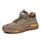 JHYUUKAU Sicherheitsschuhe Herren Arbeitsschuhe Herren Damen Atmungsaktiv Schutzschuhe Mit Stahlkappe,Khaki,43 EU