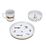 LÄSSIG Geschirrset Porzellan Kindergeschirrset Teller Schüssel Tasse mit Silikonring rutschfest Kindergeschirr/Little Mateys royal blue