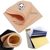 Unihuby Tattoo Haut 3mm mit Transferpapier 24 Stück, 4Pcs Tattoo Kunsthaut 3mm und 20 Stück Tattoo Tracepapier Tattoo Übungshaut 3 mm Tattoo-Schablonenpapier für Tattoo-Übungsset