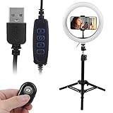 Qukaim Dimmbares LED-Ringlicht, 25,4 cm, Fotografie-Fülllicht mit Stativen für Make-up und Videostudio, verstellbare Helligkeit, kompaktes Design, USB-betrieben