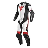 Dainese Lederkombi Laguna Seca 4 2Pcs, schwarz-matt/weiß/fluo-rot, Größe 56
