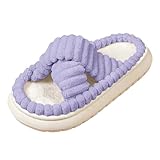 Hausschuhe Damen Herren Plüsch rutschfeste Solid Slippers - Atmungsaktiv Flache Cross-Band Slide Bequem Weich Trendy Tragbare House-Slippers Pantoffeln Innen Und Außen Zuhause 36-45 Größe