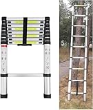 Teleskopleiter 2,6M/3,2M/3,8M/4,4M/5M Rutschfester Aluleiter Schiebeleiter Sprossenleiter, aus hochwertigem Aluminium, Ausziehleiter Teleskop-Design Mehrzweckleiter max 150 kg Belastbarkeit Silber