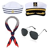 4PCS Kapitänsmütze Zubehör, Kapitäns Kostüm Zubehör, für Karneval Mottoparty