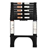 HBTower Teleskopleiter 3,2 m aus Aluminium, Klappbare Ausziehleiter mit Rutschfesten Füßen, Leicht & Kompakt, Tragkraft 150 kg, Ideal für Deckenarbeiten & Dachböden, Schwarz