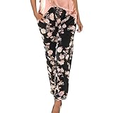 Haremshose Damen Lange Schlupfhose Boho Strandhose, Leicht Freizeithose Loose Sommerhose mit Taschen, M