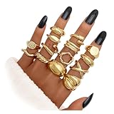 TELAIN 14 Stück Goldene Chunky Ringe Set für Damen 14k Goldplattierte Dicke Dome Ringe, Stapelbare Offene Ringe, Trendiger Minimalistischer Schmuck, Geschenkidee
