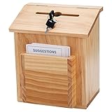 ZENFUN Vorschlagskasten aus Holz mit 50 Vorschlagskarten, Stimmzettel aus Kiefernholz Kommentarbox Spendenbox mit abschließbarem Klappdeckel für Arbeitsplatte oder Wandmontage, 22x14,5x24,5CM