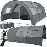 tectake® Tunnelzelt, 6 Personen, Familienzelt, Zelt groß mit Vorzelt und Bodenplane, UV-Schutz, Camping Zelt inkl. Tragetasche, 350 x 480 x 195 cm - dunkelgrau/hellgrau