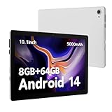 AEEZO 10.1 Inch Android 14 Tablet, 8GB RAM, 64GB ROM, Octa-Core, 5000mAh Battery, 5MP+8MP, 1TB Expandable,White