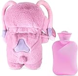 Fluffy Wärmflasche, Cartoon Heißwasserflasche für Kinder, Wärmeflasche Kuschelig, Wärmflasche Weiches Plüsch, Hot Water Bag, Wärmeflasche mit Überzug, Handwärmer für Kinder & Erwachsene (Rosa)