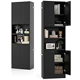 KOMFOTTEU Hochschrank Aufbewahrungsschrank 190 cm, Mehrzweckschrank Küchenschrank mit 4 Türen & halboffenem Regal, Badezimmerschrank Bücherschrank 56 x 30 x 190 cm (Schwarz)