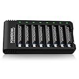 POWEROWL Akku Ladegerät mit AA Akku 2800mah 8 Stück, AA Akkuladegerät 8 Steckplatz Universal Batterieladegerät für NI-MH NI-CD AA AAA Wiederaufladbare Batterien