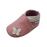 Mejale Weiche Sohle Leder Babyschuhe Lauflernschuhe Krabbelschuhe Kleinkind Kinderschuhe Hausschuhe Karikatur Schmetterling(0-6 Monate, Rosa,S)