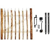 BOGATECO Zauntor Haselnuss | Breite: 100cm | Höhe 100cm | Abstand zwischen den Zaunlatten 6-7 cm | Gartentor aus Holz für Staketenzaun Gartenzaun | mit Scharniere inkl. Zubehör | Türöffnung nach links