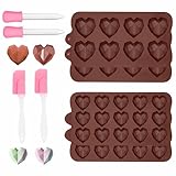 QMLING 4 Stück Pralinenform Silikon Herzform, 3D Diamant Chocolate Mold, 8-Kavität und 15-Kavität Pralinen Silikonform Herz, Schokoladenformen mit Tropfer und Spatel zum Backen