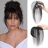Pony Haarteil, Clip in Pony Echthaar, Haarteil Mit Klammer, One Piece Pony Haarteil Echthaar Haarteil Pony Clip Fringe Clip in Human Hair Verlängerung für Frauen,Schwarz
