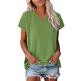 Tshirt Damen Oberteile V-Ausschnitt Kurze Ärmel Tops Solide Lässig Lose Basic T Shirt Soft Touch Sportshirt Longshirt Lässiges Atmungsaktive Tee Shirts Tunika Bluse Weich Bequem Sommertops