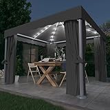 Pavillon mit Vorhängen, LAPOOH Faltpavillon, Pergola, Partyzelt, Standmarkise, Sonnenzelt, Garten Pavillion, Grillpavillon, 3x3 m Anthrazit