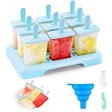 Eisformen Eis am Stiel, 9 Eisformen Wiederverwendbar, BPA Frei Eisformen Kinder, DIY Ideen Eis am Stiel, kommt mit einer Reinigungsbürste und Silikon Falttrichter(Blau)