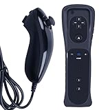 MOVHEIYL Ersatz fernbedienung für Wii und Wii U, integriertes 2-in-1 Motion Plus mit Silikonhülle und Nunchuck (Schwarz)
