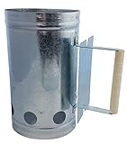 Spetebo Metall Kohleanzünder mit Holzgriff - Grillkohleanzünder mit Hitzeschild - Schnellanzünder