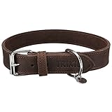 TRIXIE Rustic Halsband Leder Größe L: Halsumfang 48–56 cm/30 mm in Dunkelbraun - genähtes Lederhalsband für mittelgroße Hunde, in klassischem Design, schonendes Anleinen, 19008